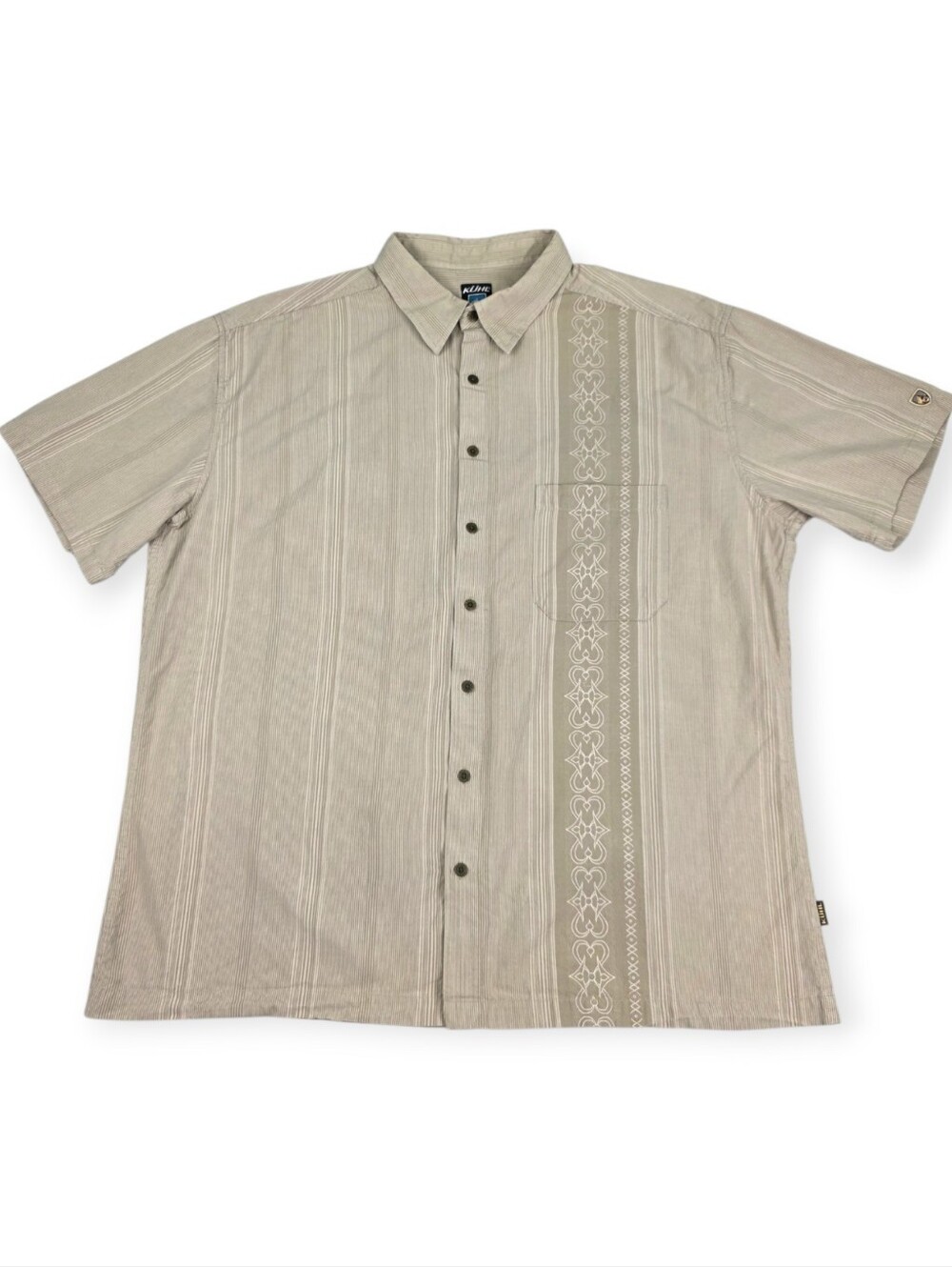 Kuhl Organic Cotton  Short Sleeve Button Down Shirt Men's XXL Beige Guayabera